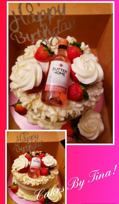 Pink moscato ...strawberries...cupcake topped birthday cake! Pink Moscato, Cake Logo, Strawberry Cupcakes, Moscato, Cake Decor, Cake Ideas, Strawberries, Cake Decorating, Cupcake