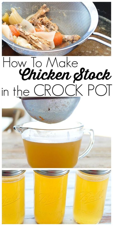 Crockpot Chicken Stock, Make Chicken Broth, Chicken Broth Recipes, Chicken Stock Recipe, Homemade Bone Broth, Homemade Chicken Stock, Easy Crockpot Chicken, Bone Broth Recipe, Paleo Crockpot