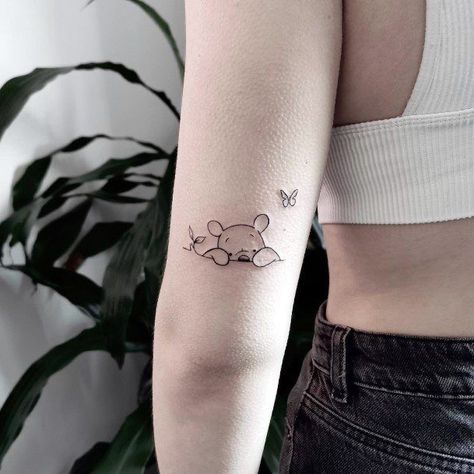 Winnie The Pooh Mother Daughter Tattoo, Small Winnie The Pooh Tattoo Simple, Small Tattoos Winnie The Pooh, Winnie The Pooh Tattoos Small, Dainty Winnie The Pooh Tattoo, Pooh Eeyore Tattoo, Winnie The Pooh Inspired Tattoos, Disney Tattoos Fine Line, Simple Pooh Bear Tattoo