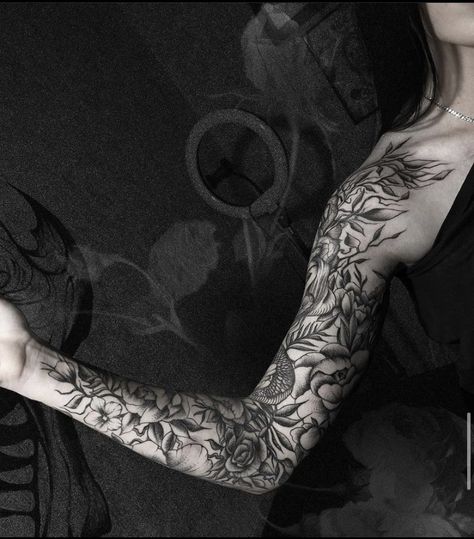 #occult #darktattoo #darkart #goth #flashwork #surrealism #flowers Occult Sleeve Tattoo, Goth Sleeve Tattoo, Surrealism Flowers, Flower Sleeve Tattoo, Pieces Tattoo, Floral Tattoo Sleeve, Flower Sleeve, Flower Tattoo Sleeve, Dark Tattoo