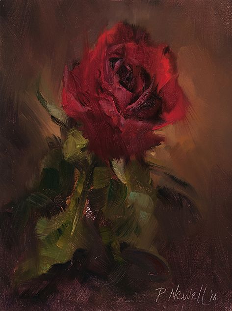 Red Rose I by Pamela C. Newell Oil ~ 8" x 6" Ap Lang, Desen Realist, Istoria Artei, Rose Oil Painting, Seni Vintage, Flipagram Instagram, Rennaissance Art, Desain Signage, Soyut Sanat Tabloları