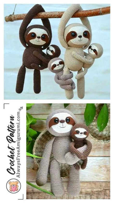 Amigurumi Sloth, Sloth Crochet, Baby Amigurumi, Crochet Sloth, Crochet Toys Free, Crochet Eyes, Crochet Animals Free Patterns, Crochet Amigurumi Free, Haken Baby