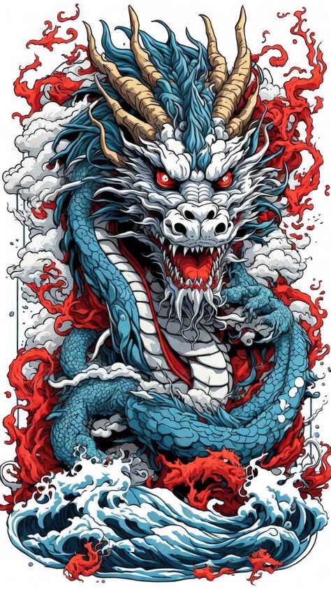 Premium AI Image | japanese dragon on waves Japanese Dragon Drawing, Dragon Tattoo Sketch, Chinese Dragon Art, Tato Naga, Dragon Tattoo Art, Dragon Wallpaper Iphone, Tattoos Infinity, Japanese Dragon Tattoo, Japanese Pop Art