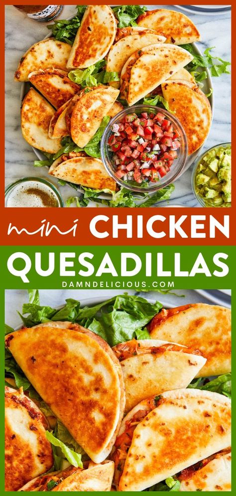 Your weeknight dinner ideas must have these mini quesadillas! This rotisserie chicken dinner recipe is easy and ready in just 30 minutes. Full cheesy goodness, these Mini Chicken Quesadillas are so good! Mini Chicken Quesadillas, Mini Quesadillas, Super Bowl Party Food, Bowl Party Food, Leftover Rotisserie Chicken, Superbowl Snacks, Chicken Quesadillas, Superbowl Party Food, Super Bowl Party