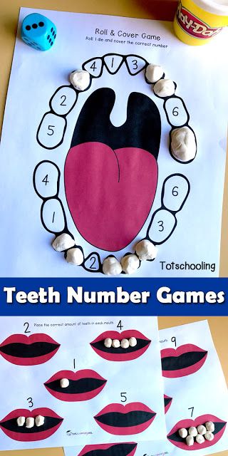 FREE teeth printable games for dental health theme in preschool, featuring number recognition and counting activities. Teeth Printable, Tooth Preschool, Dental Health Week, Dental Health Preschool, Dental Health Activities, Body Preschool, Kesehatan Gigi, Dental Health Month, Community Helpers Preschool