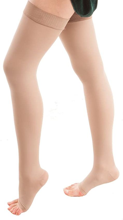 GABRIALLA Graduated Microfiber Women Strong Compression Stockings (25-35 mmHg), Thigh High, Open Toe, Varicose Vein Prevention and Blood Circulation Improvement, H-304(O) Beige, XX-Large Compression Stockings, Educational Games For Kids, Muscle Aches, Blood Circulation, Thigh High, Healthy Habits, Thigh Highs, Cider, Aloe Vera