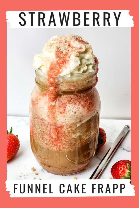 Starbucks Strawberry Funnel Cake Frappuccino Copycat Recipe Strawberry Funnel Cake Frappuccino, Strawberry Funnel Cake, Slow Cooker Chili Recipe, Starbucks Strawberry, Drink At Home, Coffee Ingredients, Frappuccino Recipe, Frozen Coffee, Creative Snacks