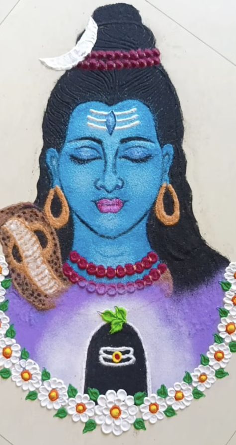 Ram Sita Photo Rangoli, Goddess Rangoli Designs, Ragoli Color Design Ganpati, Shivji Rangoli Designs, God Rangoli Designs Diwali, Easy Laxmi Pooja Rangoli, Shiv Rangoli Designs Latest, Rangoli Designs Shiva, Mahadev Rangoli Designs Easy