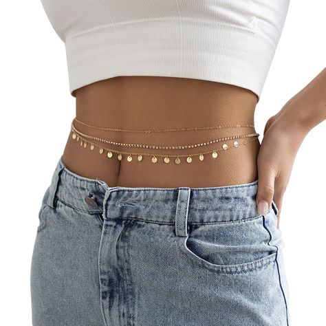 Rhinestone Belly Chain, Body Chain Fashion, Hip Chain, Women Waist, Body Chains, Festival Accessories, Streetwear Summer, Chain Fashion, Belly Chain