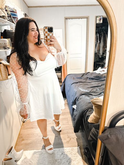 Midsize Engagement Party Outfit, Plus Size White Bachelorette Outfit, Bridal Shower Dresses For The Bride Plus Size, Bridal Shower Jewelry For Bride, White Plus Size Dresses Party, Plus Size Bride Bachelorette Outfit, Outfits For Engagement Party, Rehearsal Dinner Dress For Bride Summer, Plus Size Rehearsal Dinner Dress