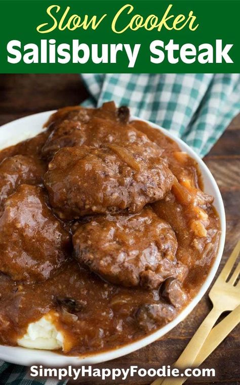 Salisbury Steak Crockpot, Salisbury Steaks, Homemade Salisbury Steak, Slow Cooker Salisbury Steak, Crockpot Steak, Salisbury Steak Recipes, Beef Patties, Crockpot Recipes Beef, Brown Gravy