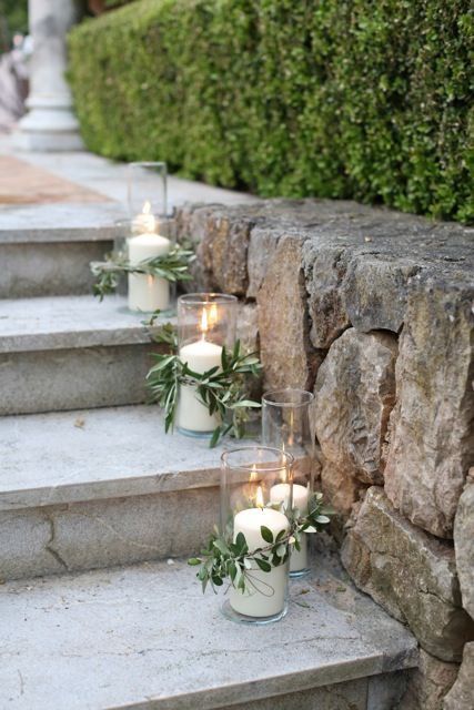 LOVE THIS....every other step and on the ground at the bottom of the stairs Mindy Rice Design, Tuscan Wedding, Italian Garden, Garden Party Wedding, Outdoor Wedding Decorations, Wedding Mood, Wedding Time, Wedding Deco, Backyard Wedding