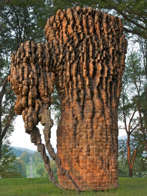 Ursula von Rydingsvard makes huge sculptures out of red cedar. The 70-year-old is one of the few women working in wood on such a scale.  http://www.npr.org/2013/04/21/177969148/when-sculpting-cedar-this-artist-is-tireless-and-unsentimental Storm King Art Center, Storm King, Sculpture Garden, Earth Art, King Art, Sculpture Park, Outdoor Sculpture, Sculpture Installation, Outdoor Art