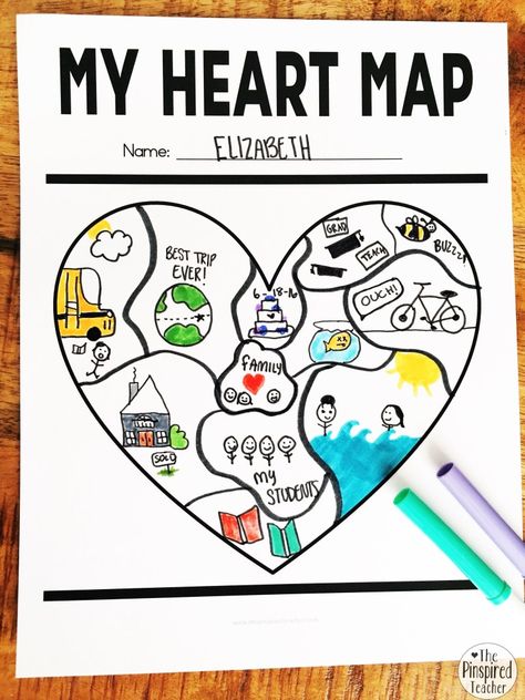 Heart Mapping Activity, Writing Heart Map, Heart Map Writing, Teaching Classroom Procedures, Template Heart, Writing Mini Lessons, Third Grade Writing, 2nd Grade Writing, 1st Grade Writing