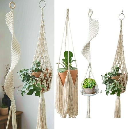 Description: Being suitable for various flower pot shapes and sizes, the plant hanger is breathable, wear-resistant and multi-purpose. This hanging planter will be a great and practical gift for plant lover while it can beautify any indoor or outdoor corner spaces. Made of premium cotton material, the hanging plants basket is durable and sturdy. The length of A is 125cm, B is 88cm and C style is 88cm while the diameter of flower pots they are compatible with is 15cm. You are supposed to place th Vintage Plant Hanger, Plant Hangers Indoor, Plant Holders Indoor, Flower Pot Hanger, Rope Plant Hanger, Balcony Window, Indoor Flower Pots, Hanging Planters Indoor, Porch Balcony