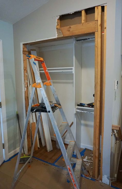 Updating a 1980's Reach-In hall closet Part 1 - Demolition - Fort Birthday Entry Closet Ideas, Entry Closet Organization, Bedroom Closet Shelves, Hall Closet Organization, Closet Redesign, Front Hall Closet, Diy Closet System, Diy Walk In Closet, Organizing Walk In Closet