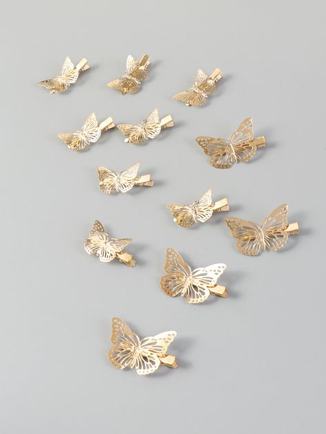 12pcs Butterfly Decor Hair Clip | SHEIN USA Butterfly Hair Accessories, Pearl Barrette, Butterfly Costume, Gold Hair Clips, Gold Headpiece, Butterfly Decor, Butterfly Hair Clip, Butterfly Clips, Butterfly Decorations