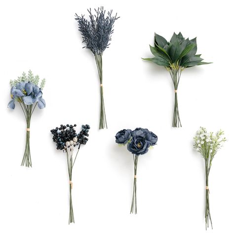 PRICES MAY VARY. What You Get: The cost-effective package included navy blue petite peony x6, blue morning glory x6, bay leaf x6, pearl stick x3, navy blue acacia leaf x10, tiny antlers x10, baby breath x12, blueberry x6. Premium Material: The leaves and flowers are made of high-quality silk and plastic, and the stems are made of iron wire wrapped with green floral tape, so you can bend or cut them as you need. Realistic Look: The retro and deep navy blue bring an elegant feeling, this combo is Navy Wedding Theme, Art Deco Centerpiece, Stem Boxes, Wedding Floral Arrangement, Black Wedding Decorations, Blue Morning Glory, Greenery Centerpiece, Diy Bridal Bouquet, Diy Wedding Table