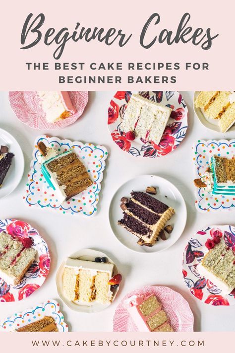 Having a hard time picking which cake to make first? Today I've narrowed down my list of cakes to the five best cakes for beginner bakers. These five cakes are not only simple though, they taste amazing and will wow a crowd! www.CakeByCourtney.com First Time Cake Baking, First Time Baker Recipes, How To Make A Professional Cake, Beginner Cakes Ideas, Bakery Style Cake Recipe, Beginner Baker Recipes, Beginner Cake Recipes, Cake Making For Beginners, Professional Cake Recipe