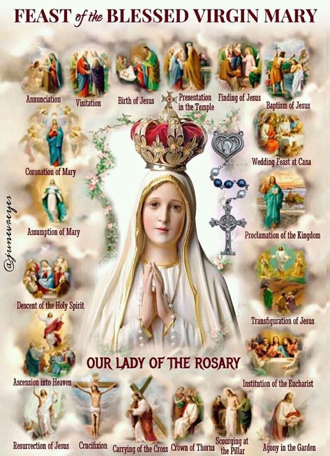 Our Lady Of Rosary, Jesus Wedding, Transfiguration Of Jesus, Catholic Prayers Daily, Assumption Of Mary, Pray The Rosary, Catholic Beliefs, Santi Cattolici, Mother Mary Images