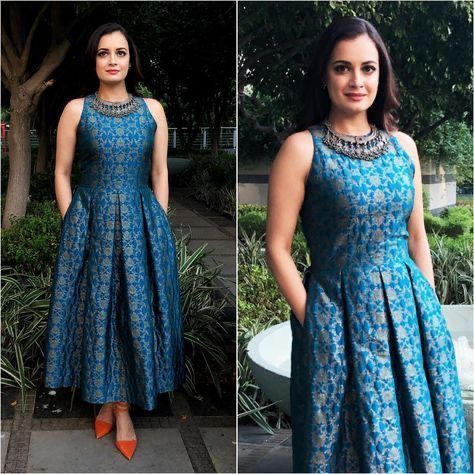 Box Pleated Dress, Dia Mirza, Sari Dress, Long Gown Dress, Long Dress Design, Salwar Kamiz, Indian Gowns Dresses, Party Kleidung, Bollywood Style