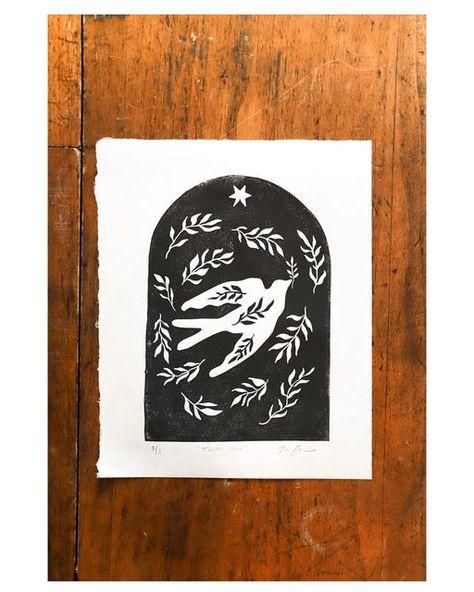 Holiday Linocut Prints, Christmas Tree Linocut, Holiday Block Print, Lino Cut Christmas Card Ideas, Linocut Business Card, Nativity Linocut, Scandinavian Linocut, Linoprint Christmas Cards, Dove Linocut