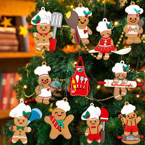 PRICES MAY VARY. VALUABLE PACKAGE:You will get 12pcs gingerbread ornaments with ropes in 12 different cooking-themed pattern designs. They come neatly packaged in a plastic box with plenty of quantity and various styles for your Christmas party and festive decoration needs. PREMIUM MATERIAL:Our gingerbread ornaments for christmas tree are made of soft durable PVC rubber material, designed with great details, resembling real gingerbread cookie men. They’re fade-resistant and can be washed when du Gingerbread Man Ornaments, Decor For Christmas Tree, Christmas Hanging Decor, Gingerbread Man Decorations, Festive Party Decorations, Gingerbread Christmas Tree, Wooden Christmas Tree Decorations, Amazon Christmas, Decor For Christmas