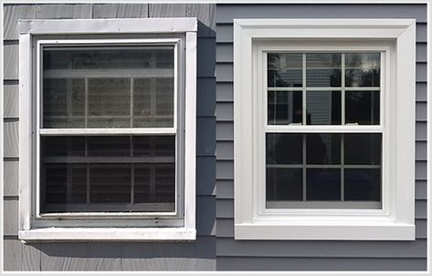 What is "wrapping windows"? Trim Around Exterior Windows, Pvc Window Trim, Outdoor Window Trim, Garage Redo, Vinyl Window Trim, Exterior Windows, Exterior Window, Window Trim Exterior, House Trim