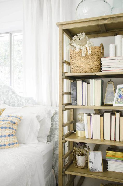 Placing a bedside bookcase in the bedroom is one of my favorite tricks for creating a cozier boudoir, with the top of the bed enveloped in a nook of your Bedside Bookshelf, Bedside Bookcase, Bedroom Bookshelf, Bookcase Ideas, Mom Cave, Etagere Cube, Unique Bookshelves, Organize Ideas, Side Shelf