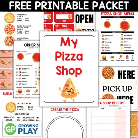 Free Printable Pretend Play Pizza Packet - Growing Play Pretend Play Restaurant Printables, Pretend Play Food Printables, Dramatic Play Menu Printable Free, Pizza Shop Role Play, Play Restaurant Menu Free Printable, Pizza Parlor Dramatic Play Free Printable, Pretend Play Menu Free Printable, Pizzaria Dramatic Play, Dramatic Play Restaurant Printables Free