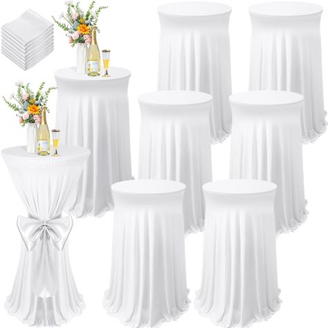 PRICES MAY VARY. Practical and Thoughtful Set: there are 8 packs of cocktail table covers and 8 silver satin sashes; The practical and thoughtful set can well meet your various use and replacement demands, and they are ideal for decorating your cocktail tables, chairs, or table centerpiece, to make them more elegant and beautiful Decorative and Functional: the cocktail table skirt is about 32 x 43 inches/ 80 x 110 cm, can well hide those unsightly legs and dull desktops, and the satin sash is ab Cocktail Table Covers, All White Party Decorations For Men, High Top Table Decor, White Party Inspiration, Cocktail Table Centerpieces, Sash Ideas, Wedding Cocktail Tables, Cocktail Table Decor, White Round Tablecloths