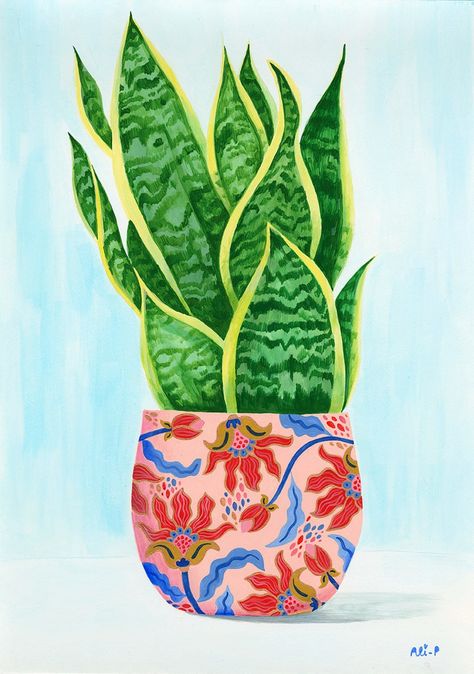 A high quality inkjet print of my snake plant painting. I love plants and also patterns so this is a great combo! This is a gorgeous colourful print that would look great on any wall ❤️ *please note this is unframed. Framed pics are just for your reference 😊 -------------------------------------- Sizes available:  210mm x 297mm (A4) 297mm x 420mm (A3)  All prints are signed and printed on archival matt fine art paper with a small white border Prints are posted 1st class in strong cardboard tubes or envelopes   -------------------------------------- I aim to provide a top notch service.  Please feel free to contact me with any questions! -------------------------------------- © 2021 Ali-P Art & Illustration All rights reserved. Usage, reproduction, or altering of artwork is not permitted w Easy Plant Painting, Snake Plant Painting, Plant Painting Acrylic, Plant Pot Painting, House Plant Art, Painted Plants, Plant Paintings, Pot Leaves, Vintage Plants