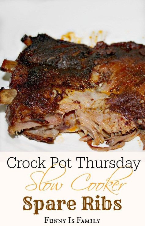 These crockpot spare ribs can honestly pass for ribs from the BBQ. My husband was shocked by this crockpot rib recipe! Slow Cooker Spare Ribs, Crockpot Ribs, Pork Spare Ribs, Slow Cooker Desserts, Crockpot Dishes, Spare Ribs, Bbq Ribs, Crock Pot Slow Cooker, Crockpot Recipes Slow Cooker