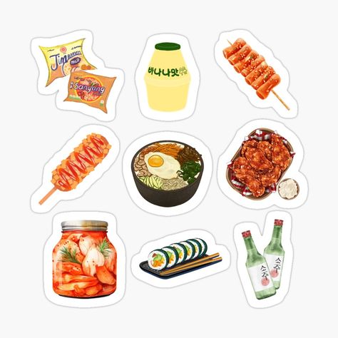 Korean Food Stickers Printable, Korean Food Stickers, Stickers Food, Food Sticker, Korean Stickers, Plastic Stickers, Food Stickers, Coloring Stickers, Korean Food