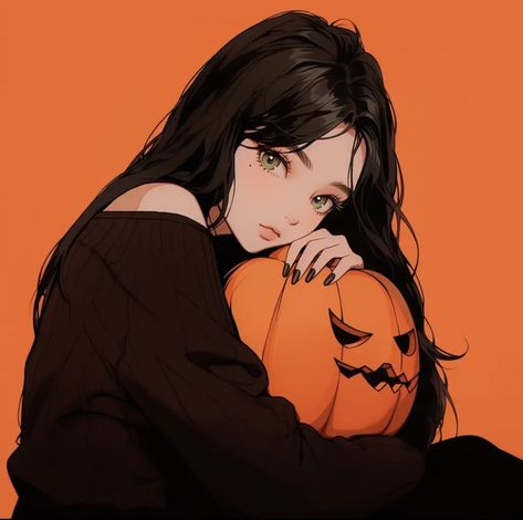 Pumpkin Halloween Aesthetic, Cute Wallpapers Halloween Aesthetic, Orange Aesthetic Anime Pfp, Anime Halloween Aesthetic, Halloween Girl Aesthetic, Orange Pfp Anime, Halloween Cute Pfp, Halloween Pfp Girl, Orange Art Aesthetic