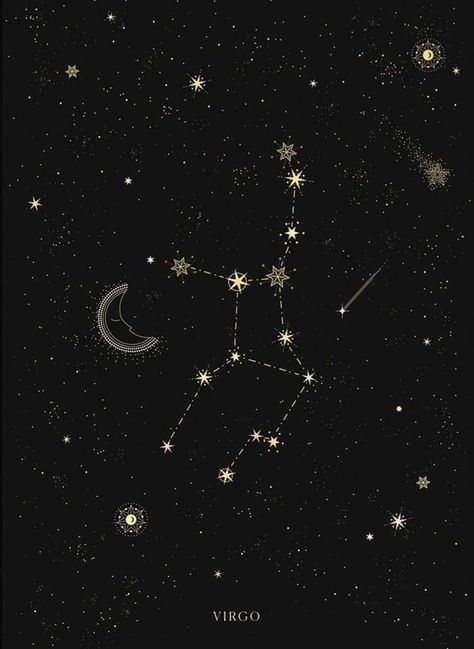 Virgo Aesthetic Wallpaper Black, Virgo Star Constellation, Virgo Constellation Tattoo, Virgo Star, Capricorn Constellation, Virgo Constellation, Virgo Tattoo, Ra Ideas, Astrology Art