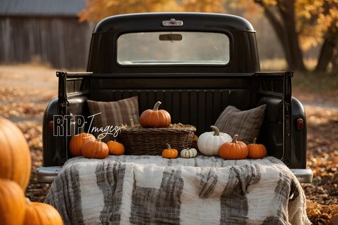 A virtual background of a vintage pickup truck with pumpkins in the foreground and autumn colored trees in the background. A beautiful composite background for fall or Halloween specific portrait photoshoots. This image has fall colors and pumpkins all around. It was created by using a combination of AI and Photoshop.  This image comes in in a 3:2 ratio, a 7200 by 4800 pixel size. *The images in my shop are not all the same size. Please check the image size before purchasing to make sure it will Truck With Pumpkins, Portrait Backdrop, Background Fall, Vintage Pickup, Virtual Background, Autumn Background, Vintage Pickup Trucks, Photo Editing Programs, Colorful Portrait