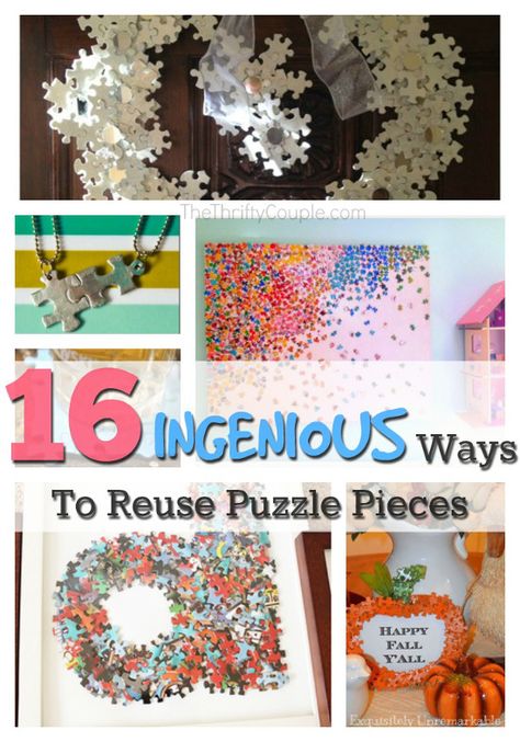 16 Ingenious Ways To Reuse Puzzle Pieces (Don't Throw Them Away!) | Kids Craft idea | Repurpose and recycle from around the house Craft Ideas With Puzzle Pieces, Puzzle Piece Crafts Diy, Puzzle Piece Diy Crafts, Craft Puzzle Pieces, Puzzle Piece Canvas Art, Recycle Puzzle Pieces Ideas, Projects With Puzzle Pieces, Puzzle Piece Projects, Blank Puzzle Pieces Ideas