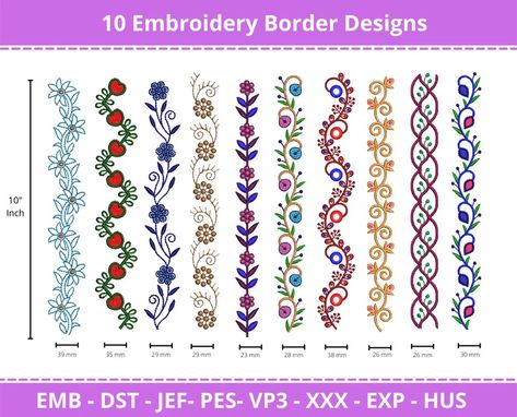 Page Borders Design Handmade, Flower Embroidery Pattern, Border Embroidery Design, Bujo Doodles, Embroidery Border, Easy Doodle, Emb Designs, Digital Embroidery Patterns, Creative Pattern