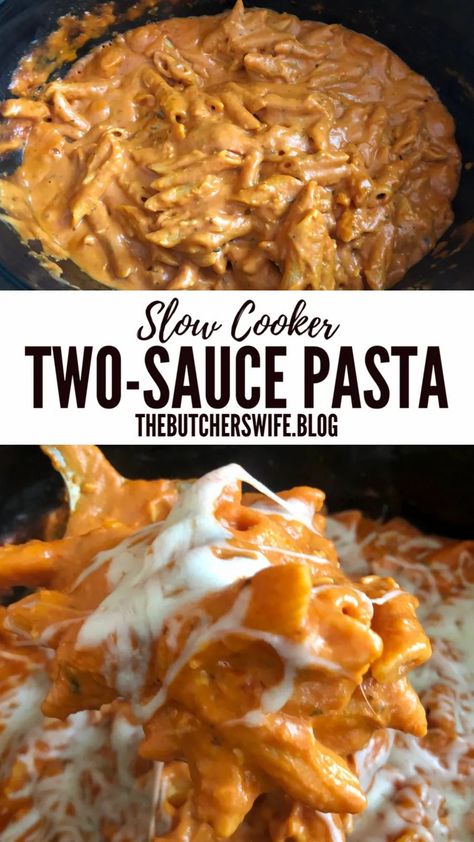 Easy Crockpot Recipes With Pasta, Crock Pot Chicken With Marinara And Alfredo, Slow Cooker Alfredo Pasta, Simple Crockpot Pasta Recipes, Alfredo Sauce Spaghetti, Marinara Alfredo Sauce, Easy Crock Pot Pasta Meals, Chicken Alfredo And Marinara Pasta Crockpot, Crockpot Chicken With Alfredo And Marinara