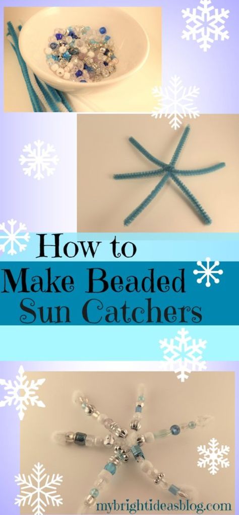 Easy Winter Snowflake Project. Using Beads and Pipecleaner to make snowflakes Snowflake Project, Make Snowflakes, Prek Christmas, Easy Winter Crafts, Carnival Crafts, Winter Diy Crafts, Beaded Snowflake, Winter Activities Preschool, First Sewing Projects