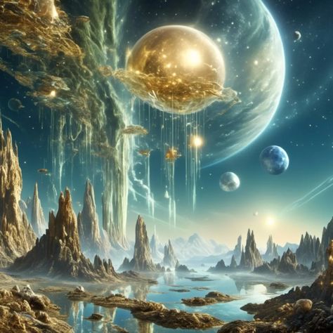 a sunny radiant futuristic landscape on an alien planet with cascading water and garden areas and cosmic charts, josip csoor, philip straub,... - AI Generated Artwork - NightCafe Creator Josip Csoor, Futuristic Landscape, Planet Landscape, Planet Art, Garden Areas, Quantum Entanglement, Planets Art, Alien Planet, Fictional World