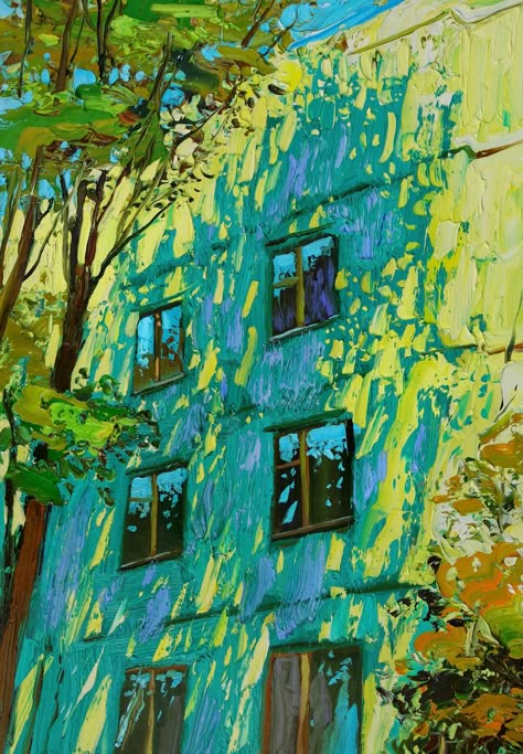 Building Painting, Colossal Art, Oil Pastel Art, Arte Inspo, Impressionist Art, Pastel Art, Green Building, Of Wallpaper, Figurative Art