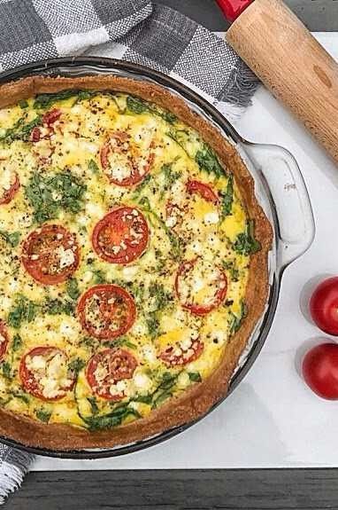 Tomato, Spinach & Feta Quiche | Nellie’s Free Range Eggs Mediterranean Quiche Recipes, Egg Quiche Recipes, Spinach Feta Quiche, Quiche Recipes Crustless, Healthy Quiche, Feta Quiche, Tomato Quiche, Spinach Quiche Recipes, Spinach Breakfast