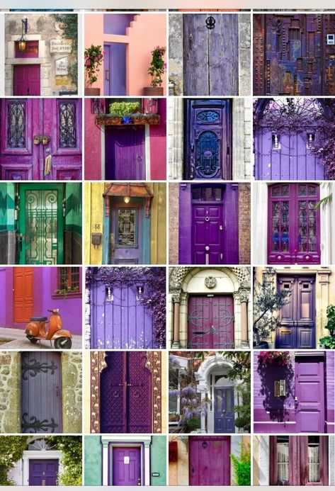 Grey House Purple Door, Lilac Front Door, Purple Doors Front House, Burgundy Door, Purple Front Door, Purple Front Doors, English Cottage Interiors, Exterior Door Designs, Metal Front Door