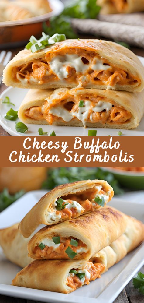 Cheesy Buffalo Chicken Strombolis | Cheff Recipes Buffalo Chicken Cupcakes, Buffalo Chicken Stuffed Bread, Bbq Chicken Stromboli, Sides To Go With Stromboli, Chicken Stromboli Recipe Easy, Stromboli Recipe With Pizza Dough, Recipes With Buffalo Chicken, Stromboli Filling Ideas, Buffalo Chicken Stromboli Recipe