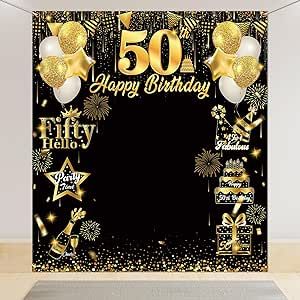 50th Birthday Decorations Banner, Large 50th Birthday Backdrop for Photo Booth Props, Black and Gold Fifty Birthday Decorations 50th Birthday Photo Backdrop for Men Women Outdoor Indoor 50th Golden Birthday, Banner Photobooth, Birthday Decorations 50th, Decorations 50th Birthday, 50th Birthday Backdrop, Birthday Photo Backdrop, 50th Birthday Banner, 50th Birthday Party Decorations, 50th Birthday Decorations