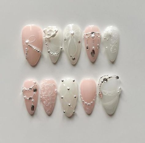 Pink White Nails, Small Stone Y2k Style 3D Gel Press on Nails, Summer Sea Nails Faux Acrylic Design, Dark Custom Nailbox Hand-painted Art - Etsy White Nails Small, Nails Small, Pink White Nails, Sea Nails, Gel Press On Nails, Cherry Nails, Acrylic Design, Gel Press, Really Cute Nails