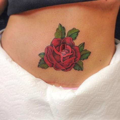 Belly Button Tattoos, Red Flower Tattoos, Small Belly, Belly Button Tattoo, Lower Stomach Tattoos, 2024 Creative, Button Tattoo, Tattoo Over Scar, Stomach Tattoos Women