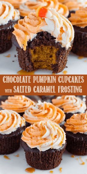 Chocolate Pumpkin Cupcakes, Salted Caramel Buttercream, Salted Caramel Frosting, Fall Parties, Caramel Buttercream, Chocolate Pumpkin, Pumpkin Desserts, Halloween And Fall, Caramel Frosting